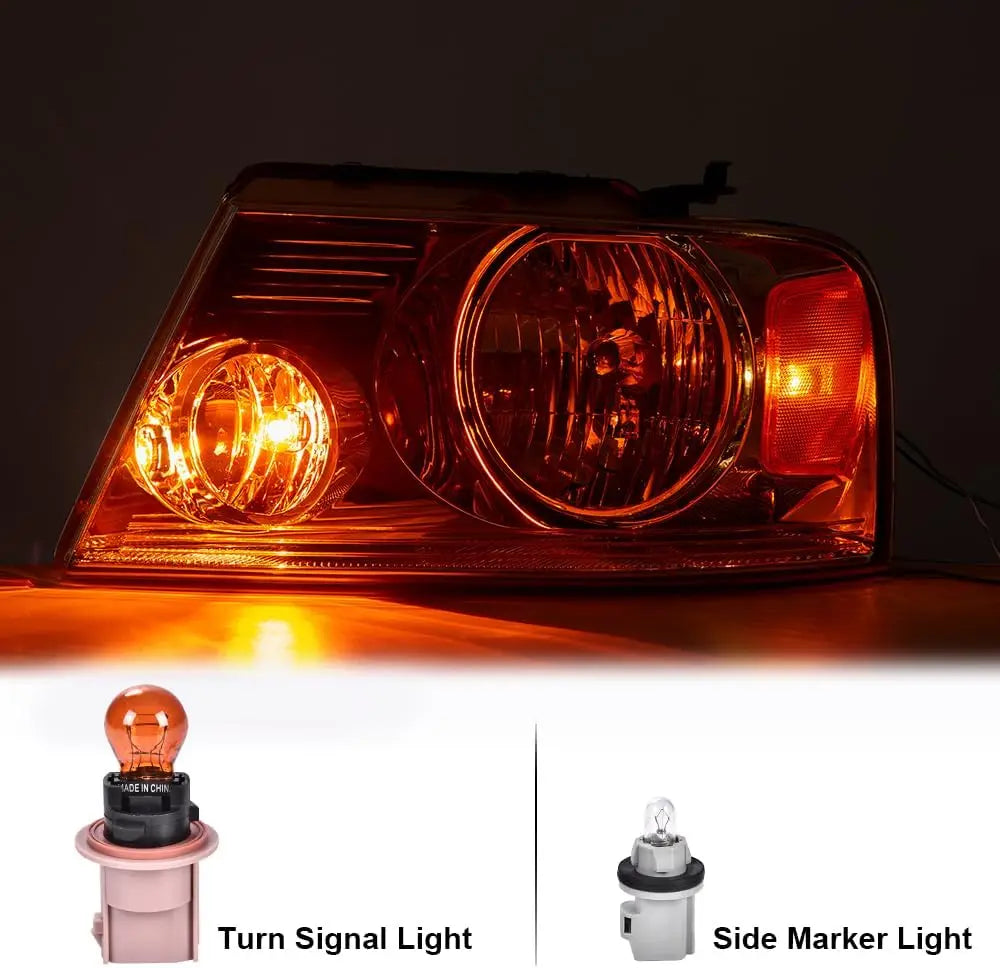 Front Headlights Assembly Headlamp, Compatible with 2004-2008 Ford F150/2006-2008 Lincoln Mark Lt bumper Headlamp, Chrome Housin
