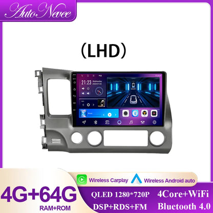 Android 14 Carplay Car Radio For Honda Civic 2005-2012 LHD RHD Auto Multimedia Player Auto Radio GPS Navigation Head Unit No DVD