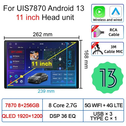 Upgradation UIS 7870 Android 11 13 inch Car Multimedia AI Voice mp5 Palyer gps navigation Carplay Auto Stereo Radio Head Unit