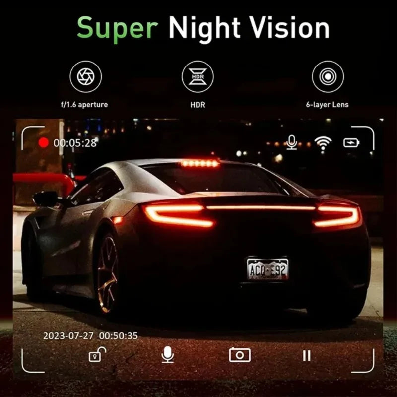 Real 4K WiFi Dual Dash Cam,Optional Rear/Cabin Camera,3" IPS Screen with Night Vision,24H Parking Mode Dashboard Camera Recorder