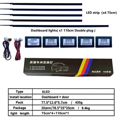 18in1 110cm Led Atmosphere light Interior lights Symphony light strip Door lights Center console decorative light Foot lamp APP