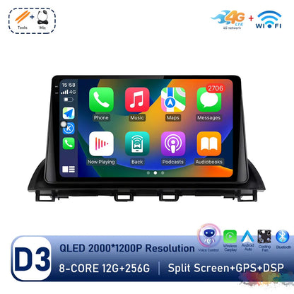 Car Radio Stereo Player for Mazda 3 Axela 2013 - 2018 Android Auto Wireless Carplay WiFi BT GPS Navigation QLED Screen Head Unit