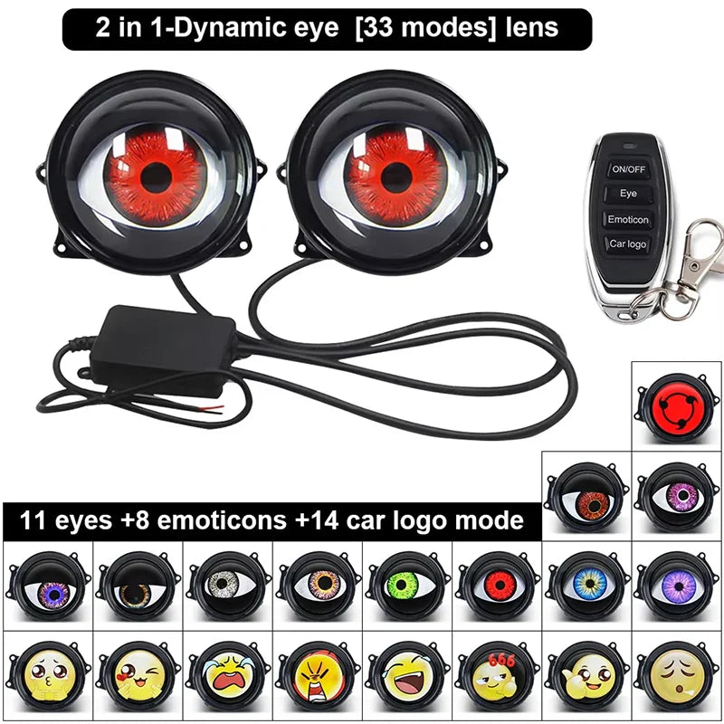 3 Inch Car Devil Eyes Lens Lights 12-36V Demon Red Eye Dynamic Headlight Assembly With Remote Control Auto Retrofit Accessorie