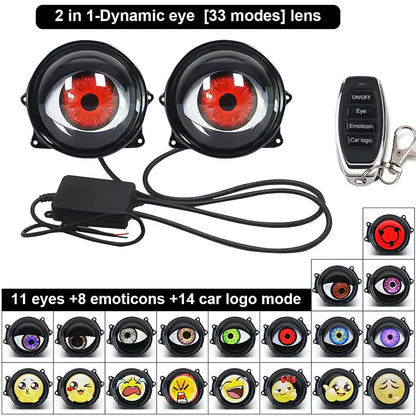 3 Inch Car Devil Eyes Lens Lights 12-36V Demon Red Eye Dynamic Headlight Assembly With Remote Control Auto Retrofit Accessorie