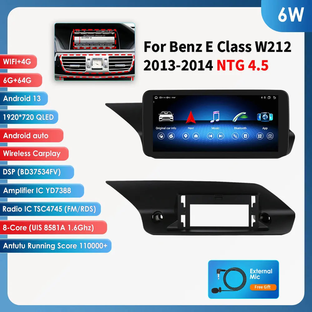 2Din AI Carplay Android Auto Car Radio For Mercedes Benz W212 NTG 4.0 4.5 5.0 2009-2016 E-Class E200 E230 E260 E300 S212 4G GPS