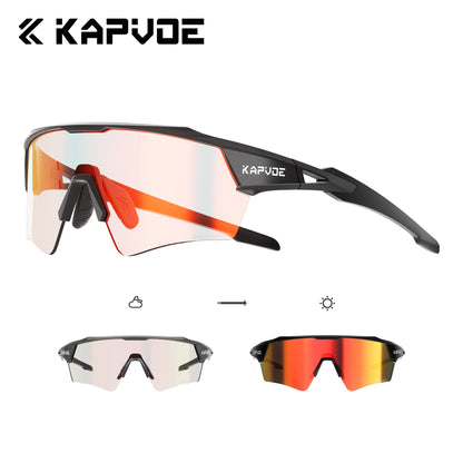 Kapvoe New Photochromic Cycling Sunglasses Men Women MTB Glasses UV400 Bicycle Eyewear Outdoor Sports Running Road Bike Goggles