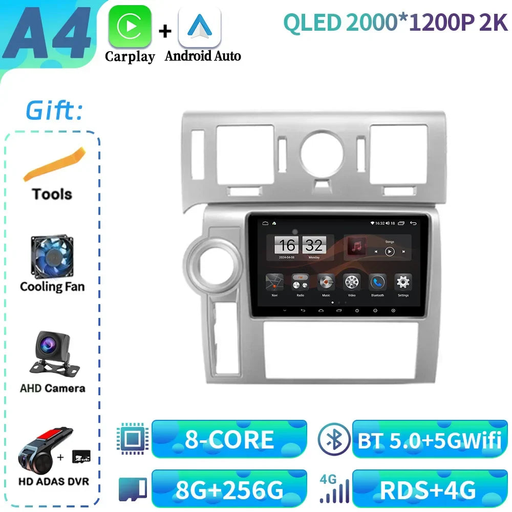 For Hummer H2 E85 2007-2009 Android 14 Car Radio Multimedia 4G GPS Navigation Wireless Bluetooth CarPlay Touch Screen Stereo