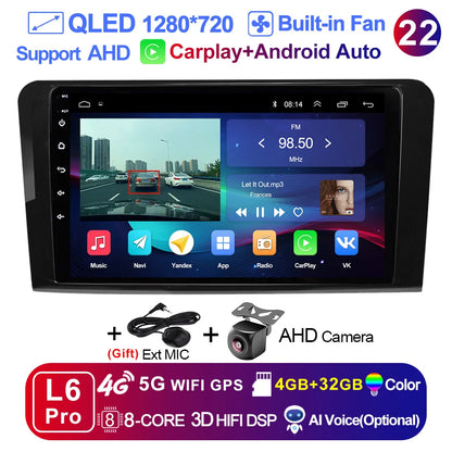 LEHX L6Pro 2 DIN Android 14 Car Radio For Mercedes Benz ML GL aW164 ML350 ML500 GL320 X164 ML280 GL350 GL450 Carplay Auto Audio