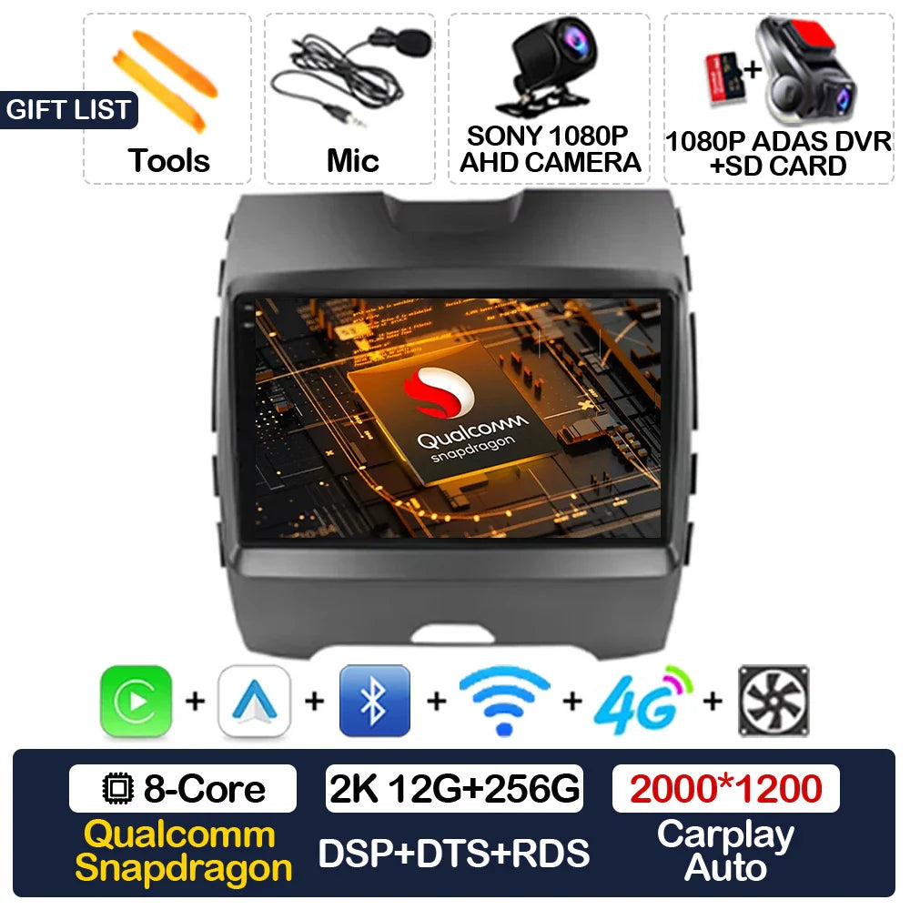 Android 15 Car Radio For Ford Edge 2 2015 2016 2017 2018 BT 4G WIFI Qualcomm Multimedia Video Player QLED GPS NAVI 2DIN LTE 5G