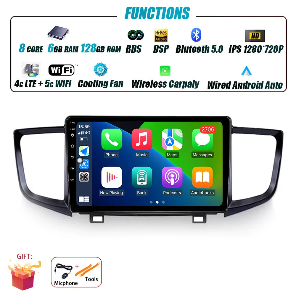 Car Radio Carplay For Honda Pilot 2016 - 2019 GPS Navigation Android Auto Stereo Multimedia Player 5G Wifi Screen BT RDS