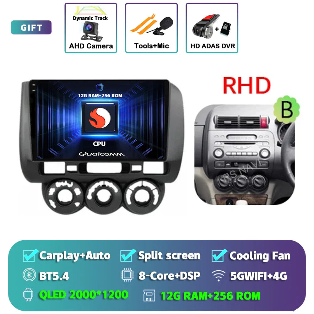 Android 14 For Honda Jazz 1 GD 2001 - 2008 Fit 2001-2009 2K QLED Stereo Car Radio Multimedia Video Player GPS 4G CarPlay
