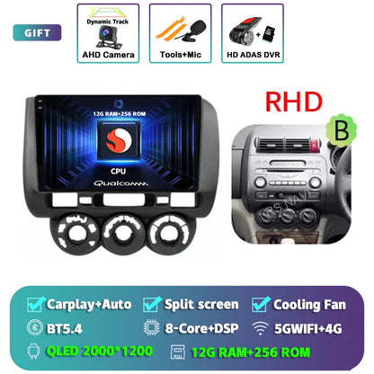 Android 14 For Honda Jazz 1 GD 2001 - 2008 Fit 2001-2009 2K QLED Stereo Car Radio Multimedia Video Player GPS 4G CarPlay