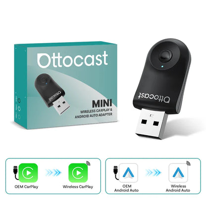 Ottocast Mirror Touch Wireless CarPlay Bi-Directional Control Car Accessories Video Box for iOS & Android Mirroring VW Audi Benz