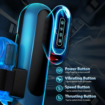 Automatic Male Masturbator Interchangeable Pocket Pussy Blowjob Vibrator with 6 Types of Piston and 5 Speed Modes Adult Sex Toys