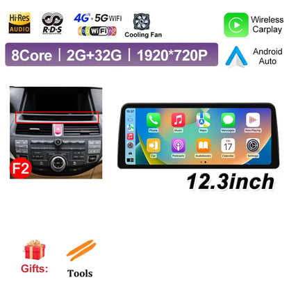 12.3 inch Android 14 for Honda Accord 8 2008 2009 - 2013 Car Multimedia Radio Player Wireless Carplay Monitor GPS Navigation BT