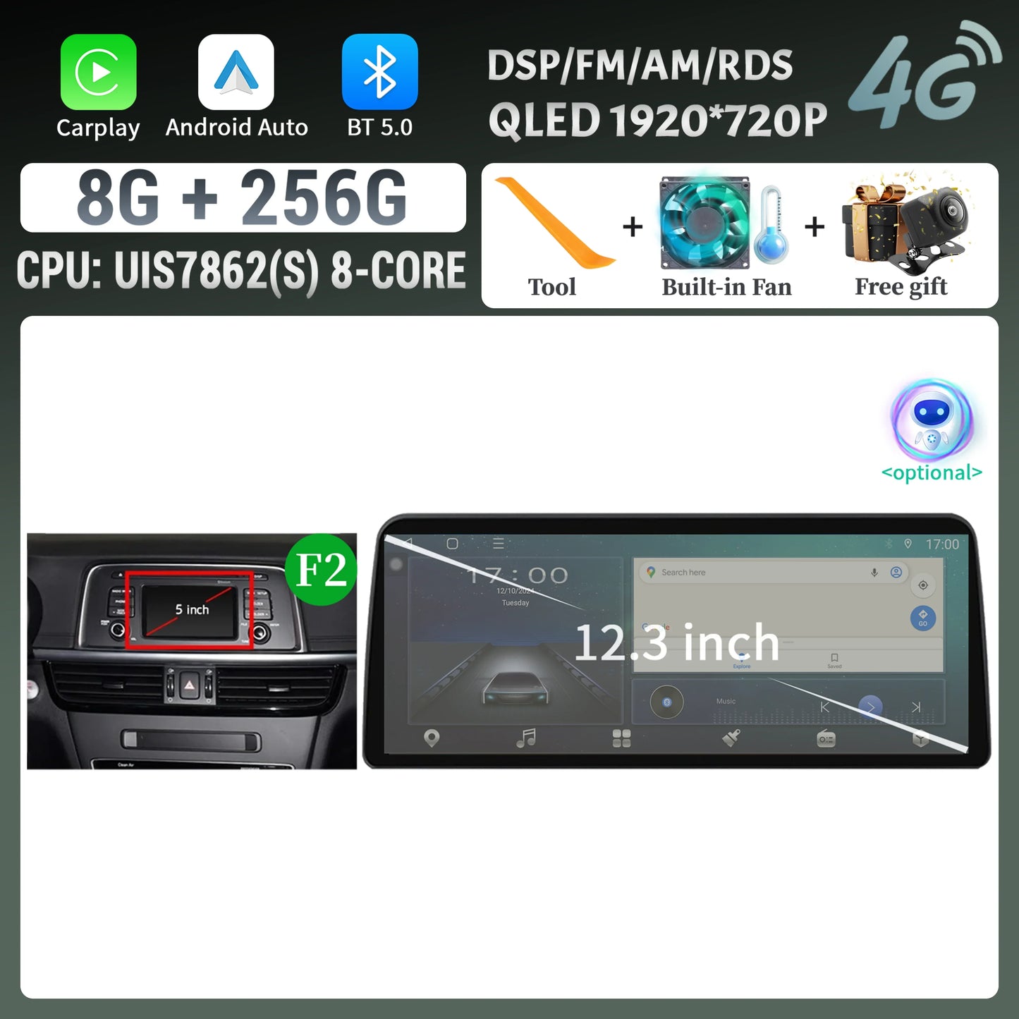 12.3inch Android 14 For KIA K5 Optima 2015 2016 2017 2018 2019 Car Radio Multimedia Navigation GPS Carplay Stereo Touch Screen
