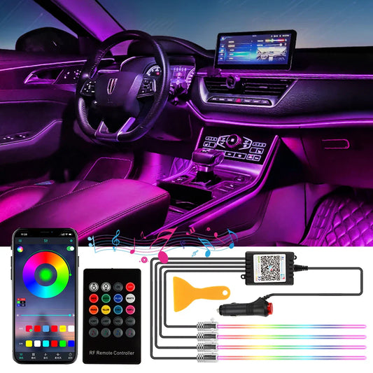 OKEEN 5 In 1 5M RGB Led Car Ambient Interior Lights with App Remote Control Car Neon Atmosphere Strip Light Decorative Lamps 12V
