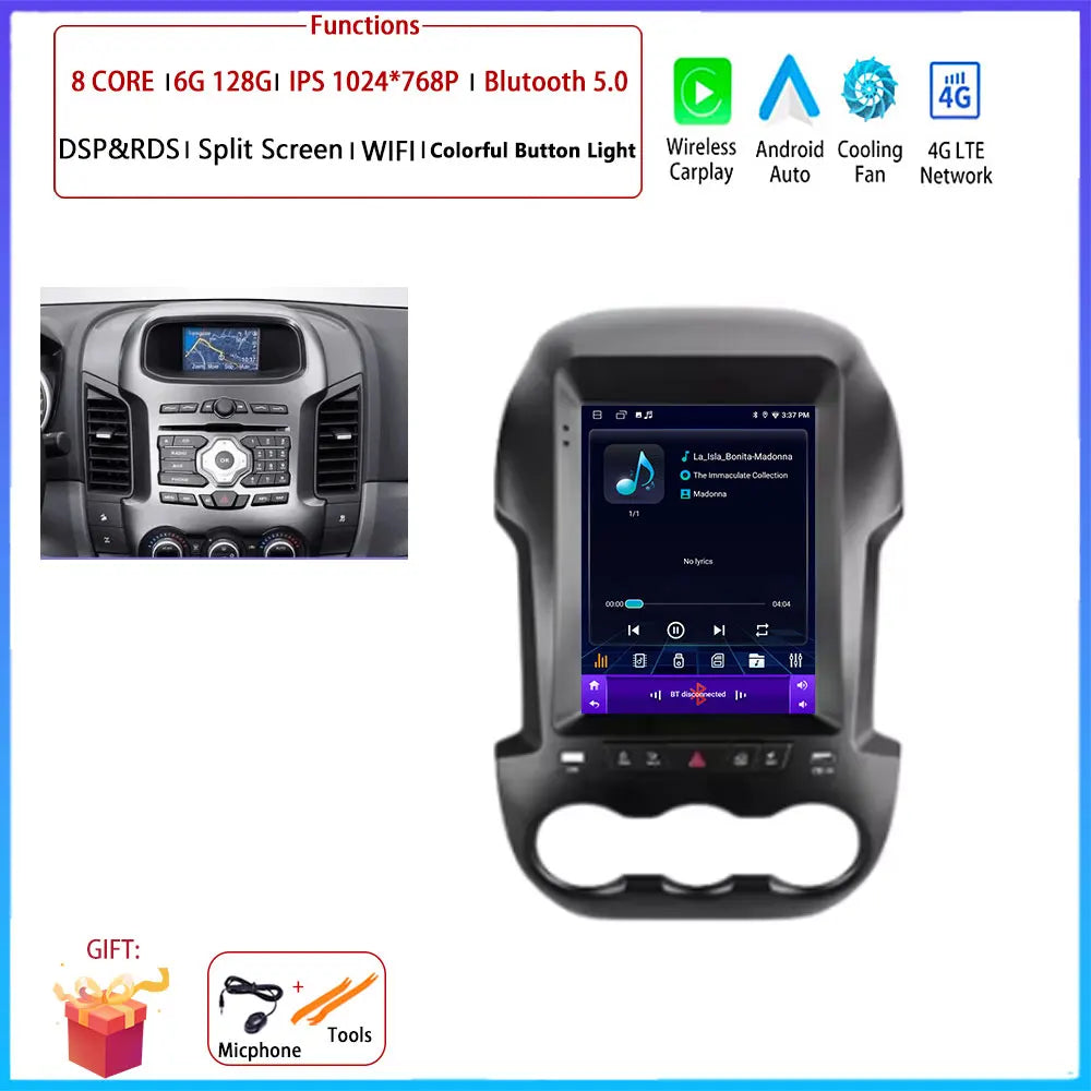 9.7 inch Car Video Radio Player Wireless Carplay DSP Stereo Touch Screen Auto Tools BT  For Ford Ranger 3 2011-2015 AM/FM/RDS
