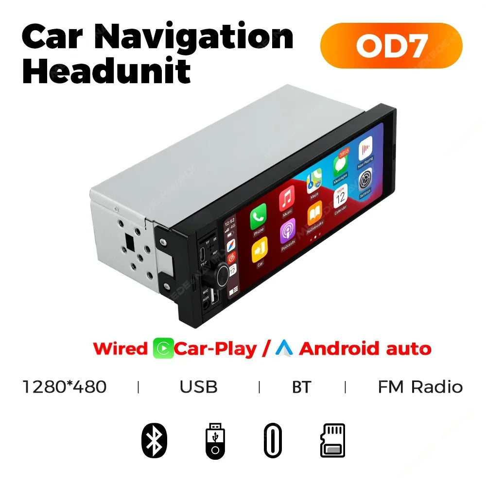 6.86" Wireless CarPlay&Android Auto Universal 1 Din Car Radio,Multimedia Video MP5 Player,FM Stereo Receiver with Camera and BT