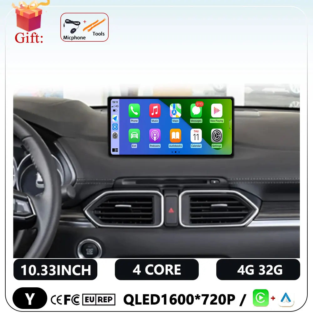 10.33 Inch Android 14 for Mazda CX-5 2018 Car BT 5.0 Car Radio Player GPS Stereo System 1600*720P 4G WIFI FM GPS  BT 5.0 DSP