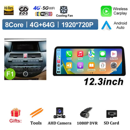12.3 inch Android 14 for Honda Accord 8 2008 2009 - 2013 Car Multimedia Radio Player Wireless Carplay Monitor GPS Navigation BT
