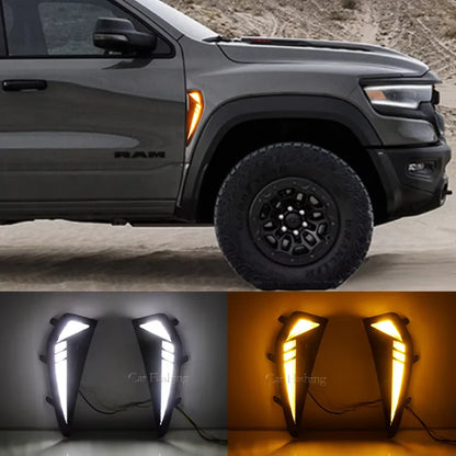 For Dodge Ram 1500 TRX 2021 2022 2023 2024 Car LED Fender Side Daytime Running Light DRL With Dynamic Yellow Turn Signal