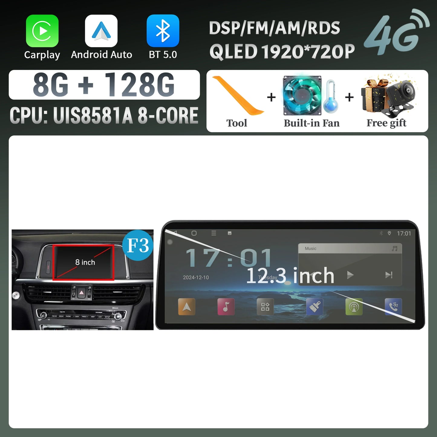 12.3inch Android 14 For KIA K5 Optima 2015 2016 2017 2018 2019 Car Radio Multimedia Navigation GPS Carplay Stereo Touch Screen
