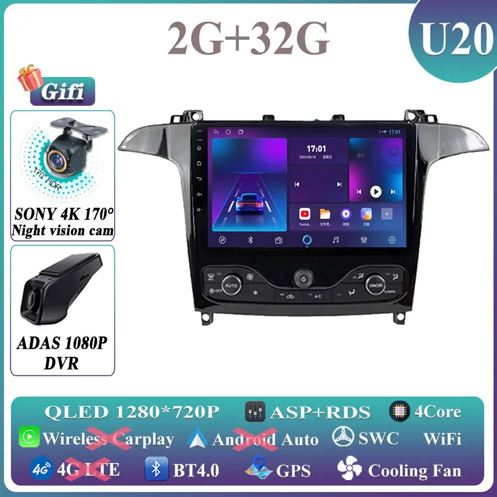 Android 14 Auto radio For Ford S Max S-MAX 2006-2015 For Ford Galaxy 2014 Carplay Multimedia Video player Navigation GPS No 2din