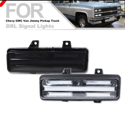 iJDM For Chevy GMC Van Jimmy Pickup Truck Front Bumper Sequential Amber Turn Signals Lights Assembly White LED as DRL