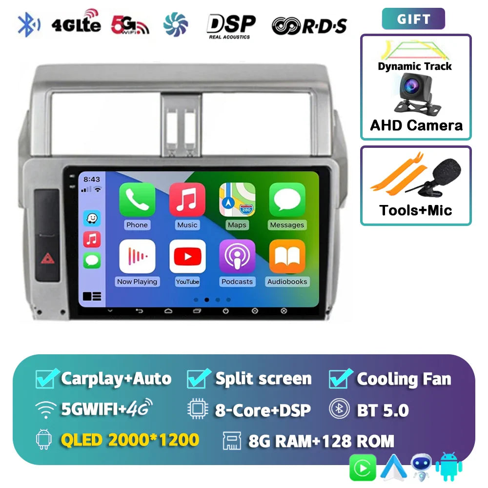 Android 14 For Toyota Land Cruiser Prado 150 2013 - 2017 2K QLED Android Car Radio Multimedia Video Player GPS Stereo CarPlay 4G