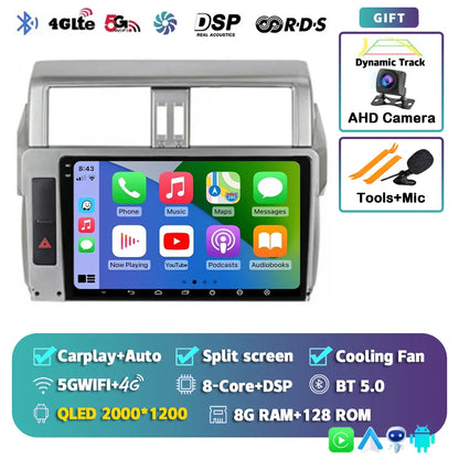 Android 14 For Toyota Land Cruiser Prado 150 2013 - 2017 2K QLED Android Car Radio Multimedia Video Player GPS Stereo CarPlay 4G