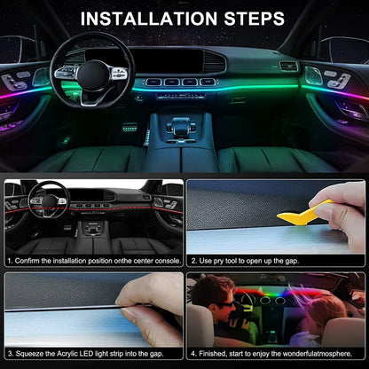 Universal Acrylic Neon LED Car Interior Ambient Lights APP Strip Light Guide Fiber Optic RGB Auto Decoration Atmosphere Lamp