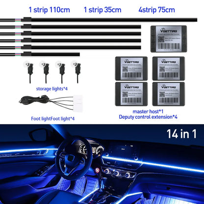 18 In 1 Full Color Streamer Car Ambient Lights RGB 64 Color Universal LED Interior Hidden Acrylic Strip Symphony Atmosphere Lamp