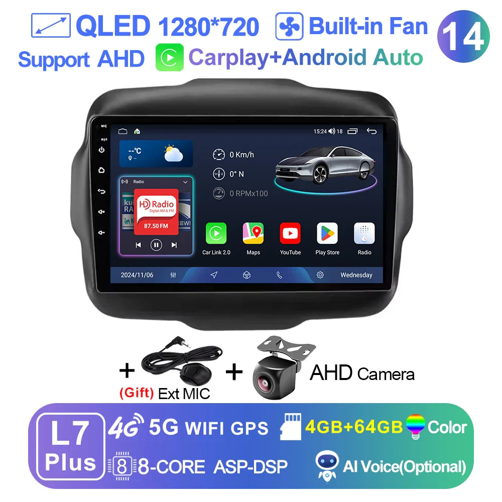 LEHX L6Pro 4G LTE DSP Car Radio Android Auto Video Multimedia Player For Jeep Renegade 2016-2020 Carplay 2din dvd Autoradio  gps