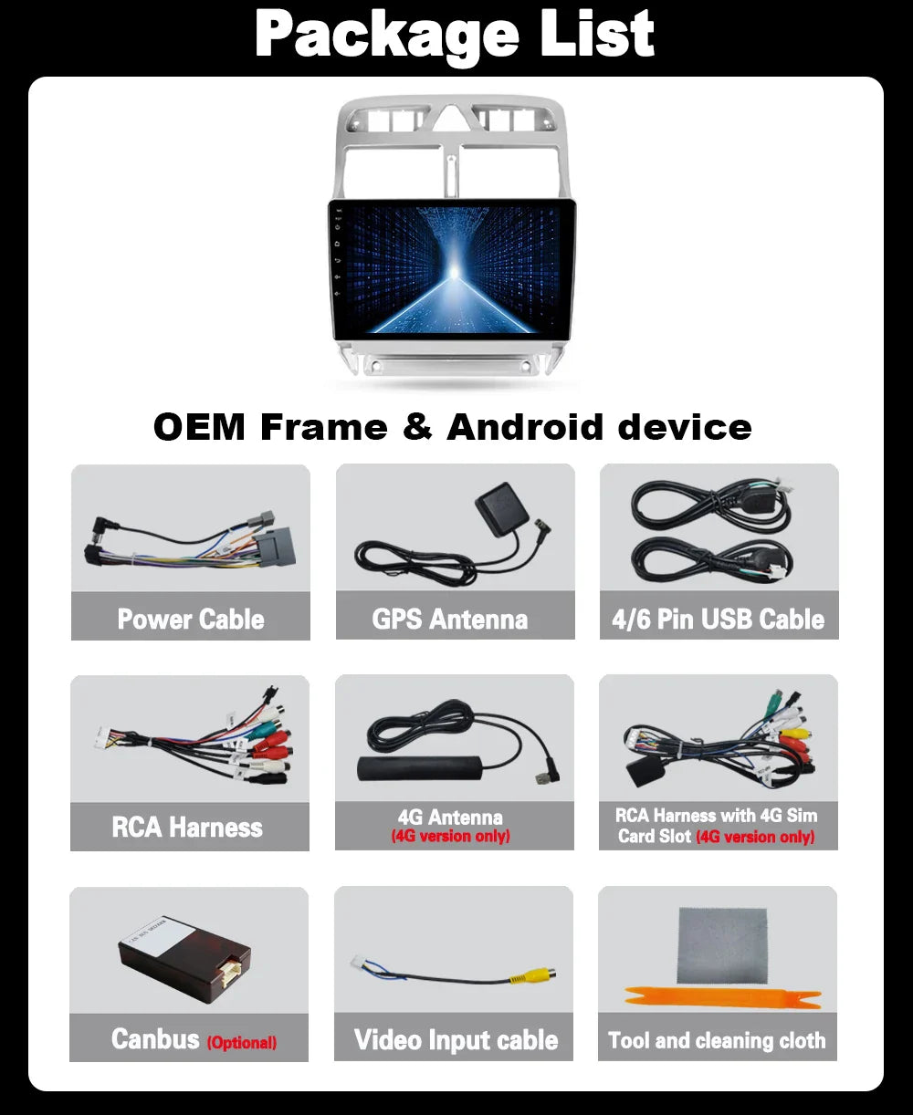 Carplay 2din Android 14 Car Radio Multimedia Gps Navigation For Peugeot 307 307CC 307SW 2002-2013 Stereo 2 DIN 4G WIFI Head Unit