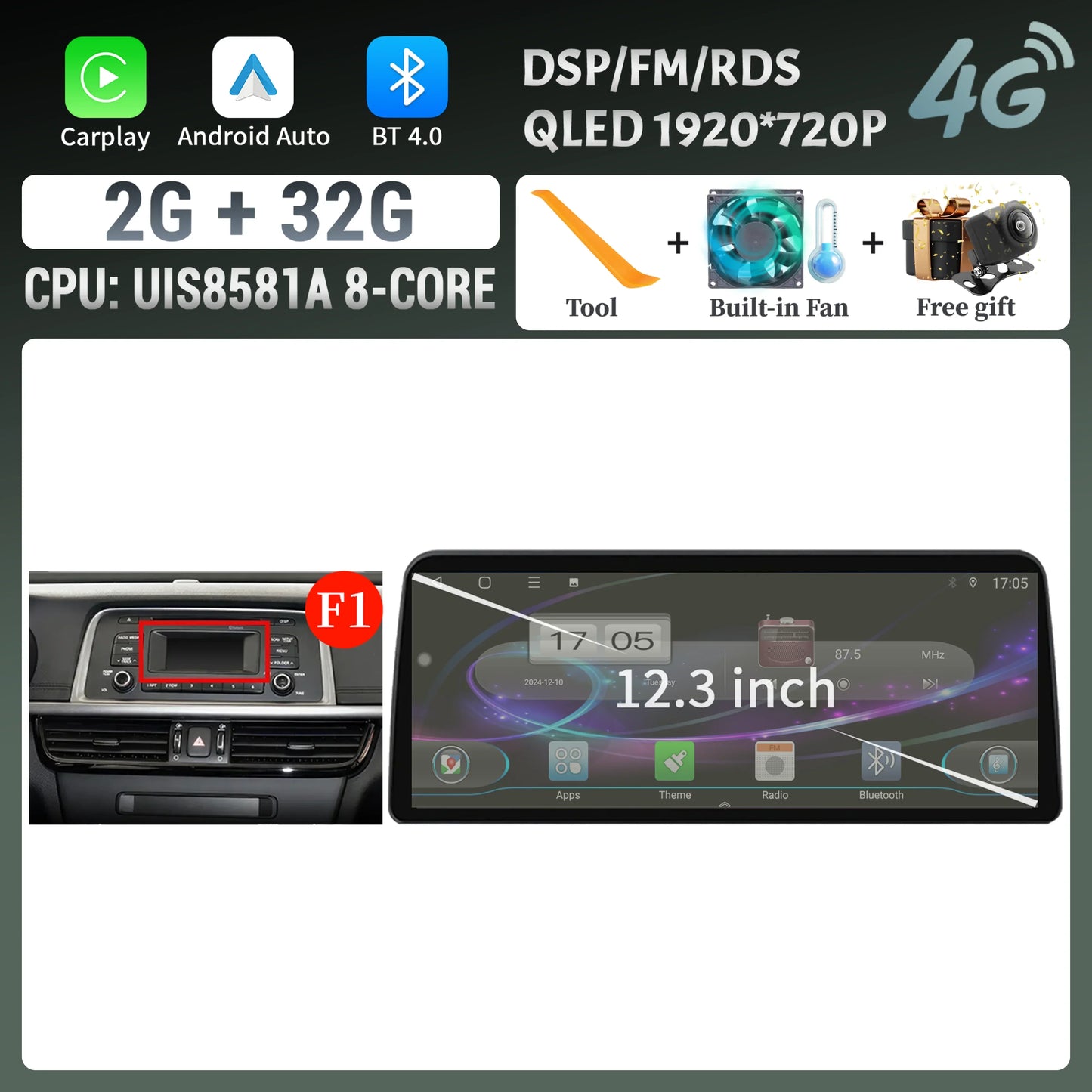 12.3inch Android 14 For KIA K5 Optima 2015 2016 2017 2018 2019 Car Radio Multimedia Navigation GPS Carplay Stereo Touch Screen