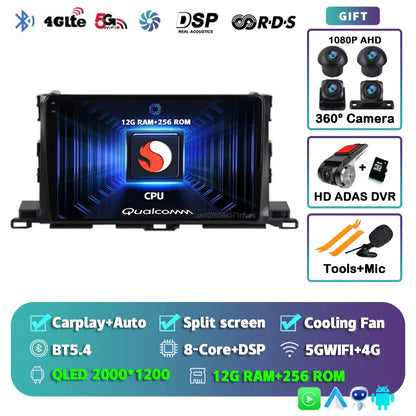 Android 14 For Toyota Highlander 3 Kluger 2013-2018 2K QLED Android Car Radio Multimedia Video Player GPS Stereo CarPlay 4G DSP