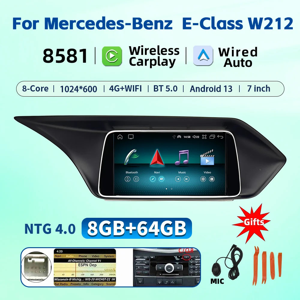 7 Inch Carplay Android 13 Auto Car Intelligent Systems For Mercedes Benz E Class W212 A207 X204 DSP Stereo Touch Screen