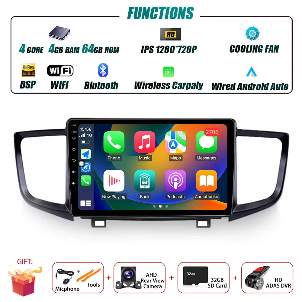 Car Radio Carplay For Honda Pilot 2016 - 2019 GPS Navigation Android Auto Stereo Multimedia Player 5G Wifi Screen BT RDS