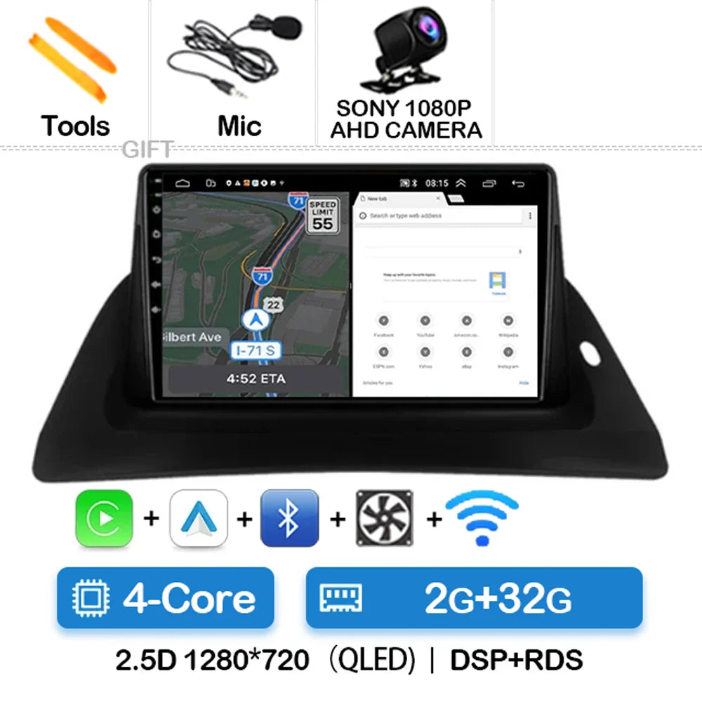 Android 14 Wireless Carplay Auto For Renault Kangoo 2 2009 - 2018 Car Radio Multimedia Stereo Video Player QLED GPS NAVI 4G WIFI