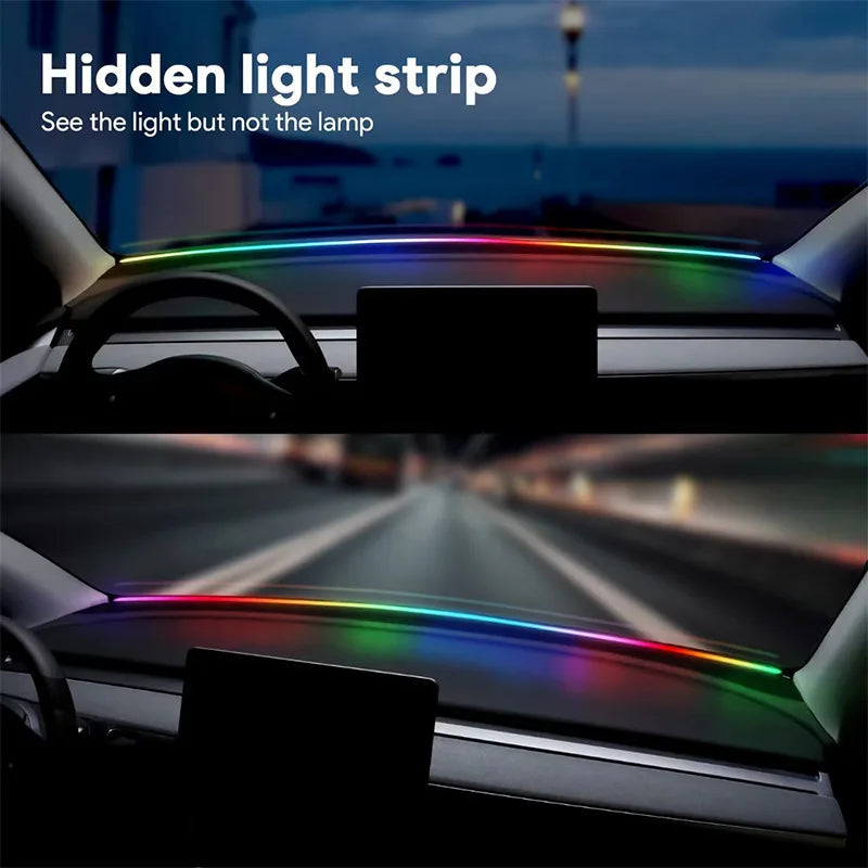 140/150CM LED Car Ambient Light USB Front Windshield Dashboard 64RGB Symphony Interior Acrylic Auto Atmosphere Lamp App Control