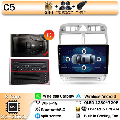 Carplay 2din Android 14 Car Radio Multimedia Gps Navigation For Peugeot 307 307CC 307SW 2002-2013 Stereo 2 DIN 4G WIFI Head Unit