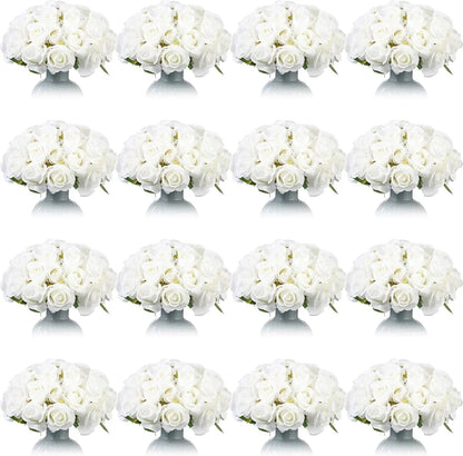 240 Pcs Artificial Rose Flowers Bouquet Silk Realistic Flowers Bulk Centerpieces DIY Bride Fake Rose for Home Bridal Wedding Par
