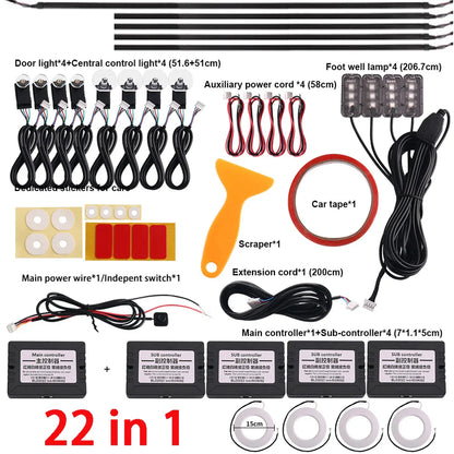 18 / 22 In 1 Streamer Car Ambient Lights RGB 213 64 Color LED Interior Rainbow Acrylic Strip Symphony Remote Atmosphere Lamp Kit