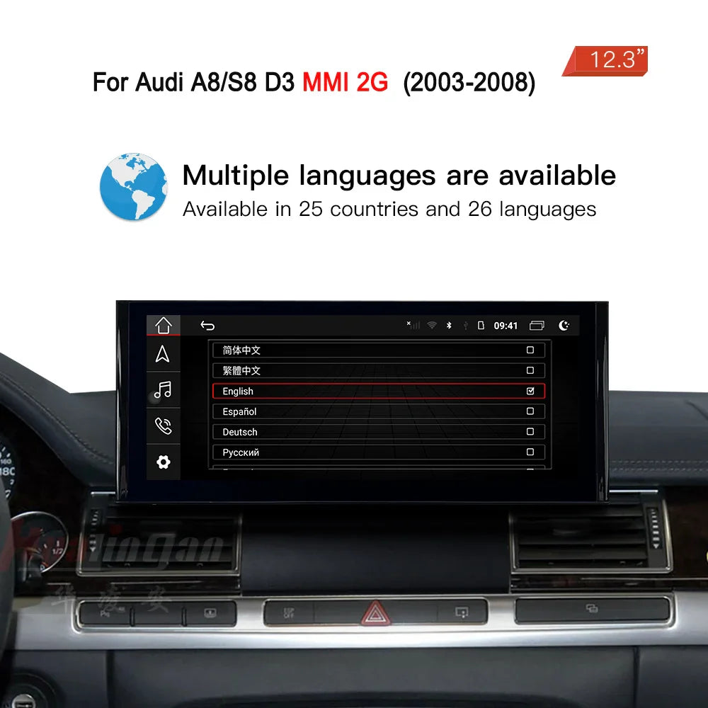 Hualingan 12.3 "car radio upgrade Android CarPlay multimedia for Audi A8 D3 original With aux retrofit touch screen Android Auto