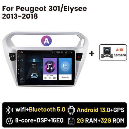 Wireless CarPlay Android Auto Car Bluetooth Radio For Peugeot 301 Citroen Elysee 2013-2018 2Din Android 14 DSP GPS FM Autoradio