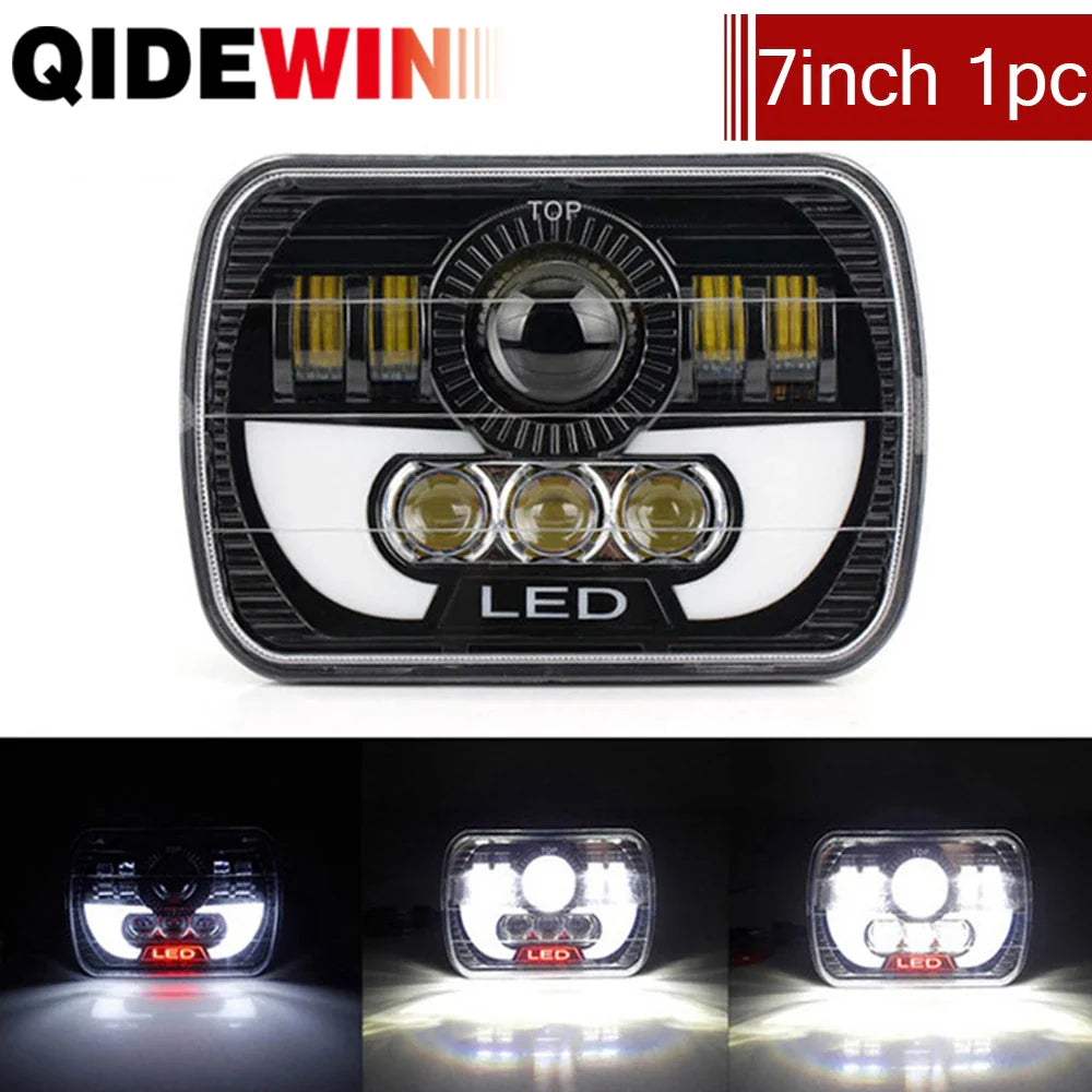 Car LED Headlight DRL Hi-Low Beam H4 Headlamp 5X7" 7x6 Inch Rectangle For Jeep Wrangler YJ Cherokee XJ Toyota Nissan GMC Ford