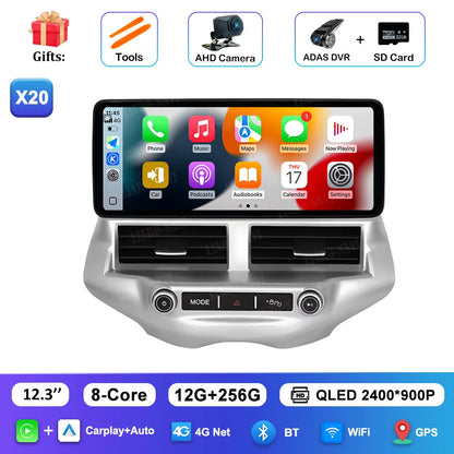Carplay 12.3 inch Ultra-thin Screen for Ford EcoSport 2013 - 2017 Android 14 GPS Navigation Car Video Multimedia Player BT WiFi