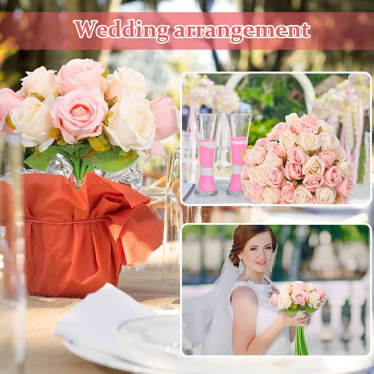 240 Pcs Artificial Rose Flowers Bouquet Silk Realistic Flowers Bulk Centerpieces DIY Bride Fake Rose for Home Bridal Wedding Par