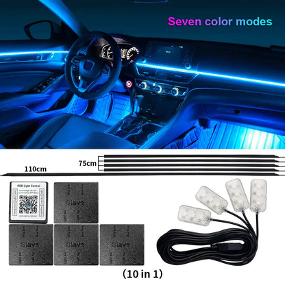 18 in 1 Dual Zone Symphony LED Car Ambient Light Rainbow Neon RGB Acrylic Strip Interior Decoration Streamer Atmosphere Lamp 12V